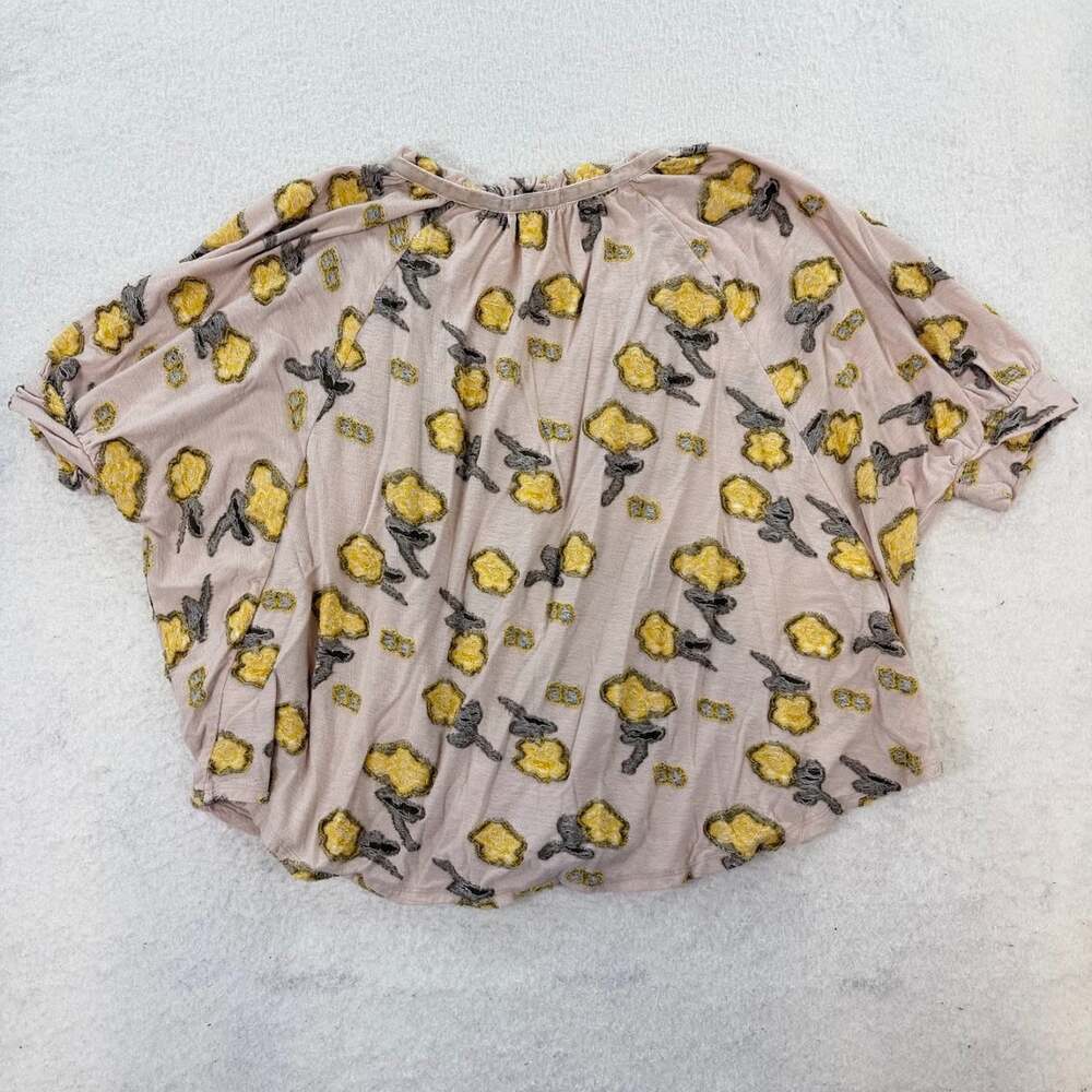 Anthropologie ETT TWA Yellow Floral Shirt Top Blouse Boxy Beige Tan Sz XS - Picture 3 of 7